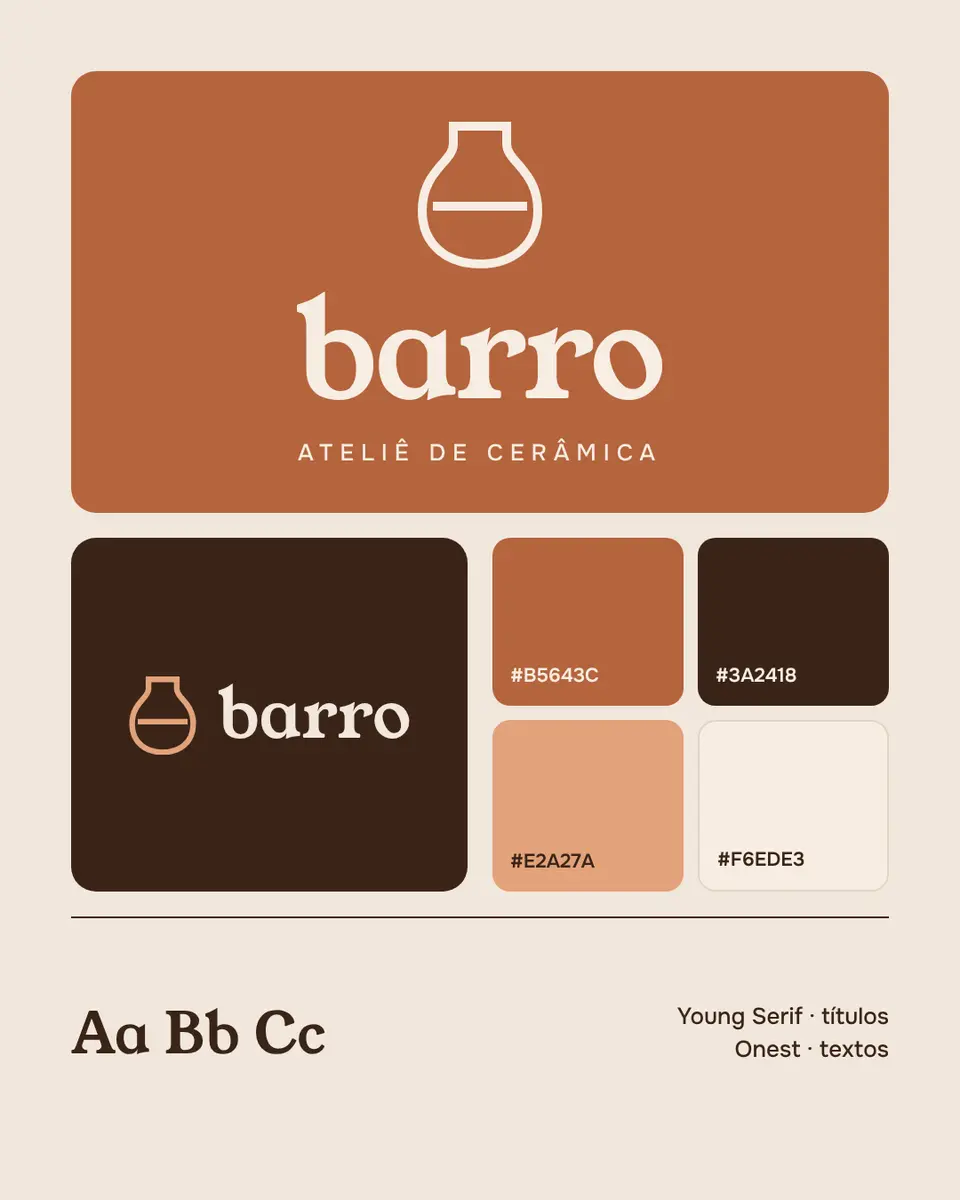 Identidade visual do Ateliê Barro: logo, cores e tipografia