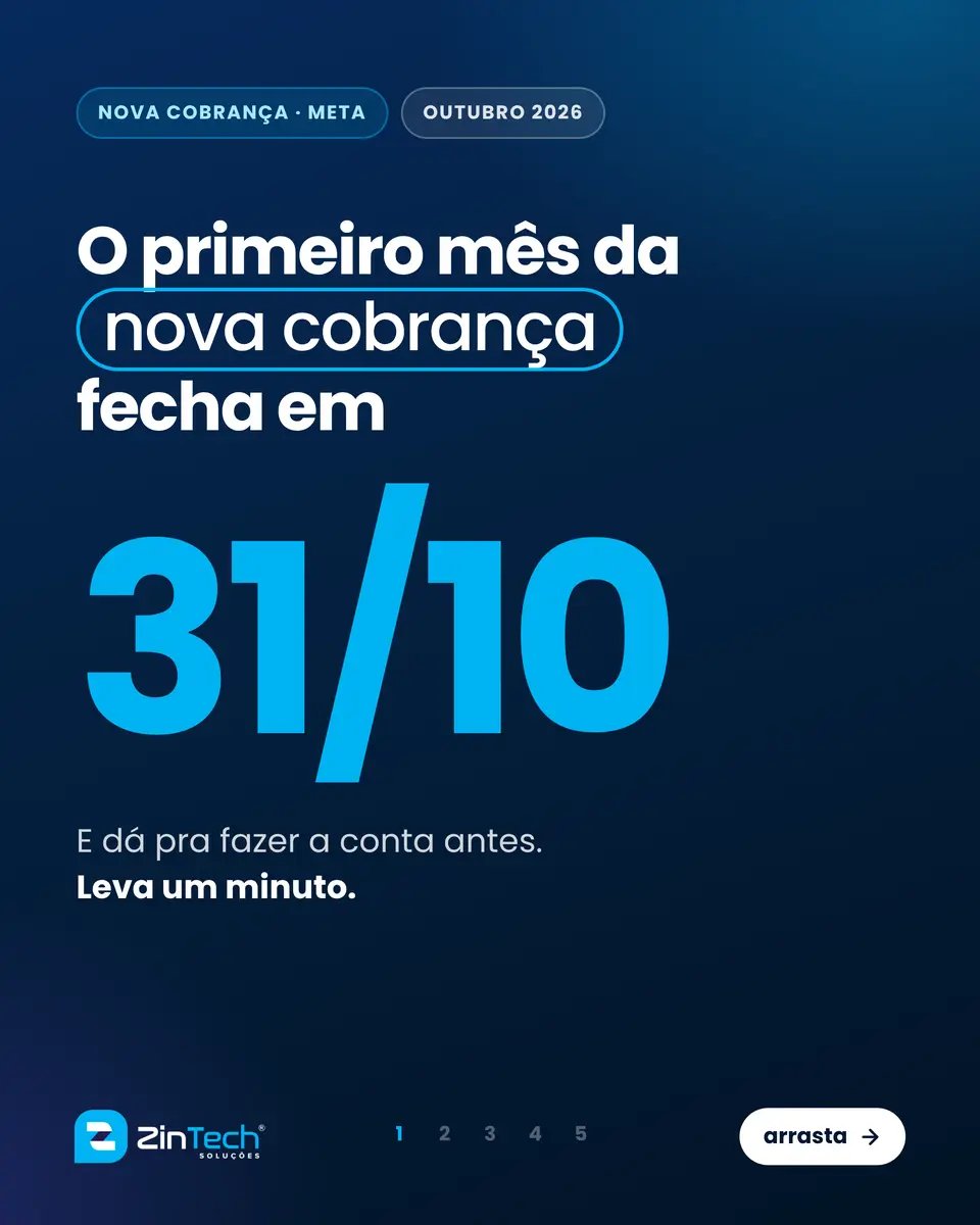 Capa do carrossel da ZinTech sobre a nova cobrança da Meta